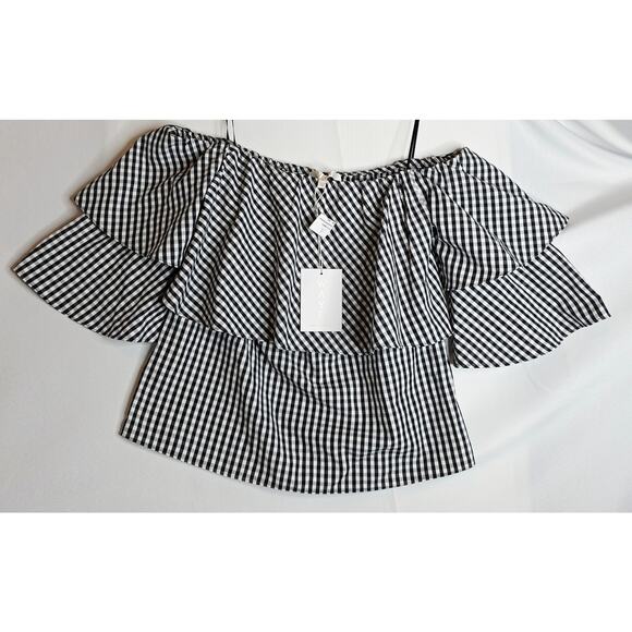 Wayf Tops - WAYF NWT Sm Black n White Gingham Off Shoulder Sexy Two layer sleeve blouse top